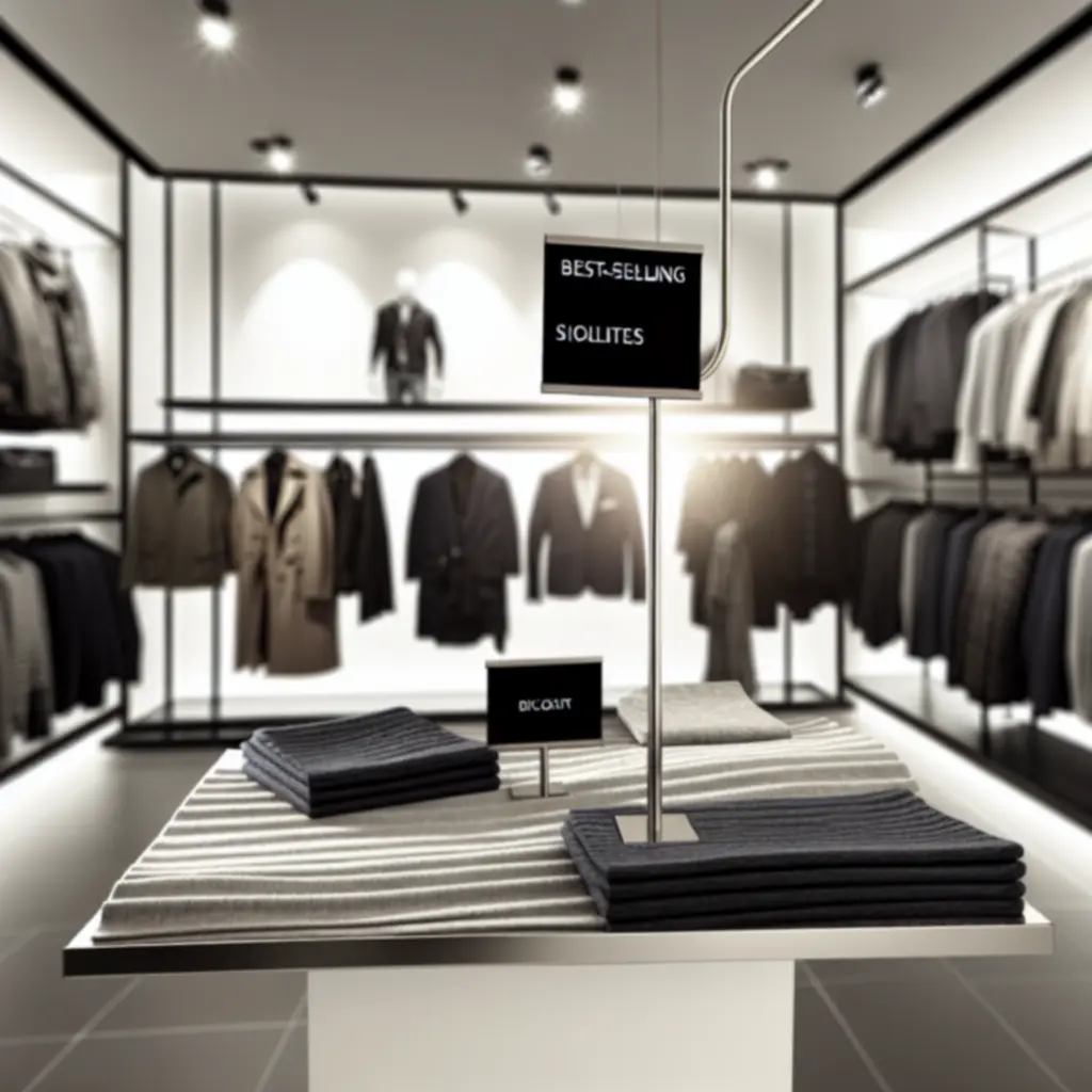 Ekspozycja bestsellerowych ubrań z wyróżnionymi etykietami rabatowymi